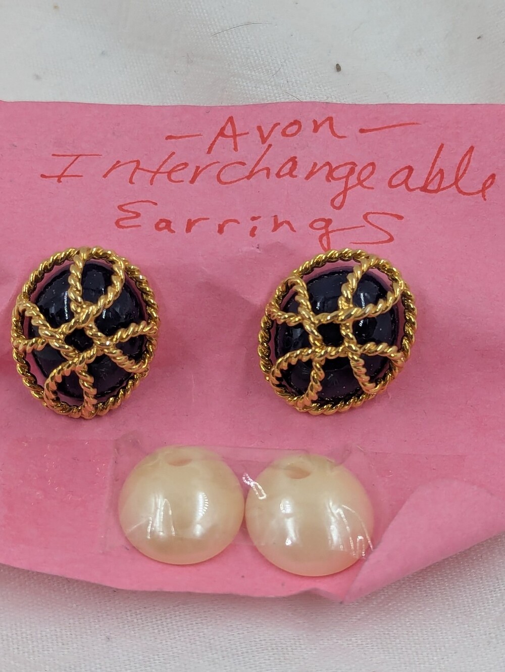 Vintage Avon Blue Caged Pierced Convertible Earrings Nautical Rope Gold Tone 80s